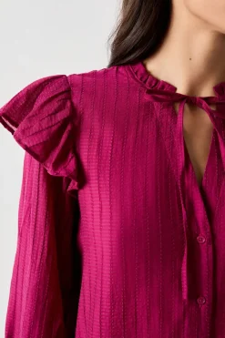 ETAM Camisas Fluidas|Camisas|Camisa de manga larga con volantes MORADO