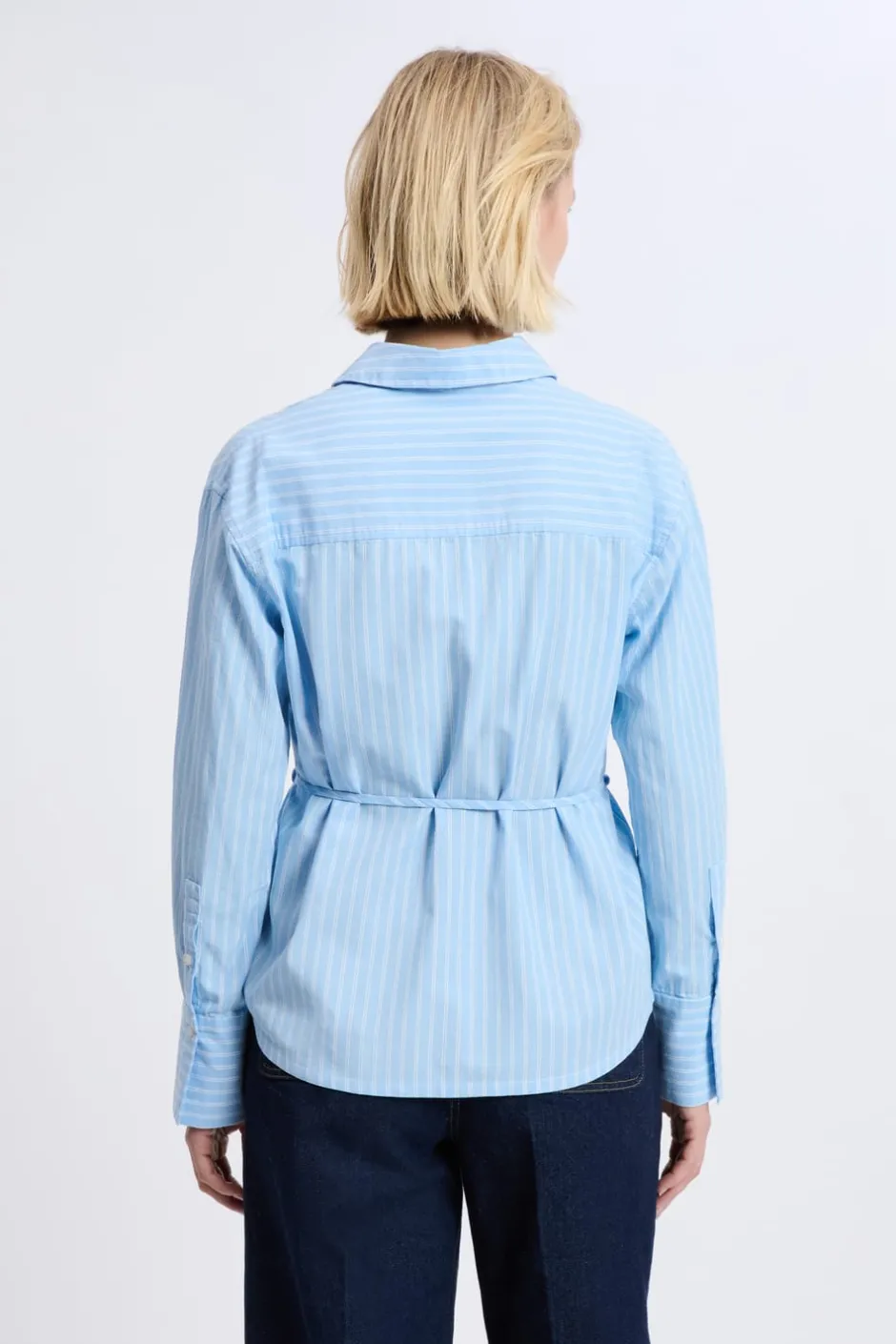 ETAM Camisas Y Blusas Estampadas|Camisas Fluidas|Camisa de manga larga de algodón con cinturón AZUL CIELO