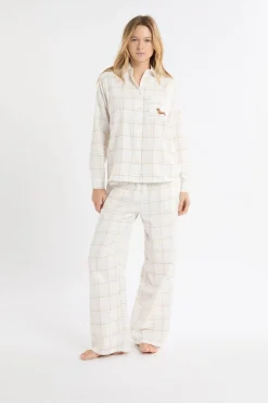 ETAM Los Pijamas Más Responsables|Partes De Arriba De Pijama|Camisa de pijama a cuadros con estampado de perros en algodón BEIGE