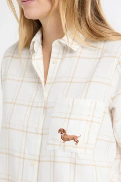 ETAM Los Pijamas Más Responsables|Partes De Arriba De Pijama|Camisa de pijama a cuadros con estampado de perros en algodón BEIGE