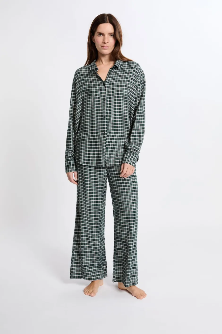 ETAM Partes De Arriba De Pijama|Los Pijamas Más Responsables|Camisa de pijama a cuadros VERDE