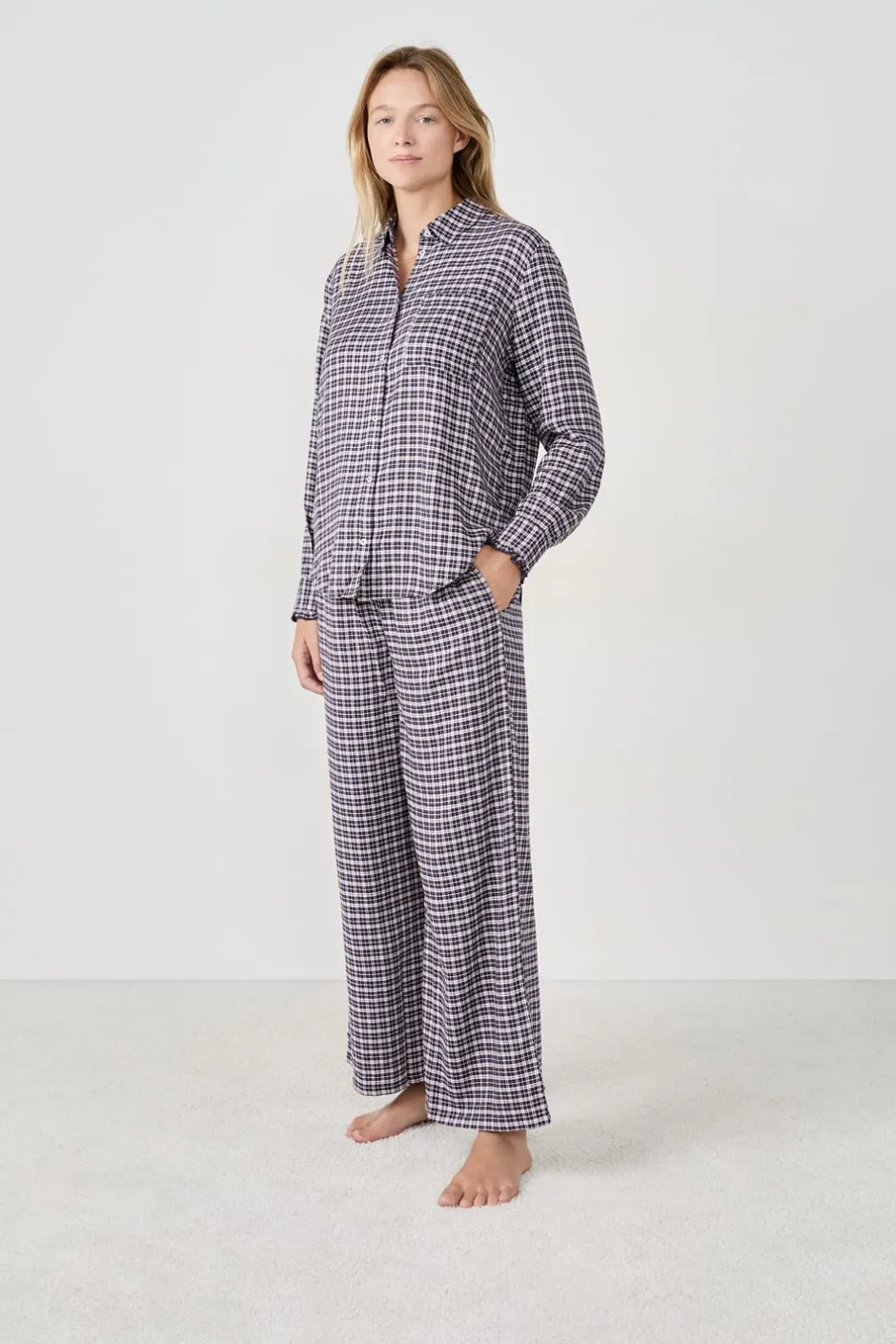 ETAM Partes De Arriba De Pijama|Los Pijamas Más Responsables|Camisa de pijama a cuadros AZUL NOCHE