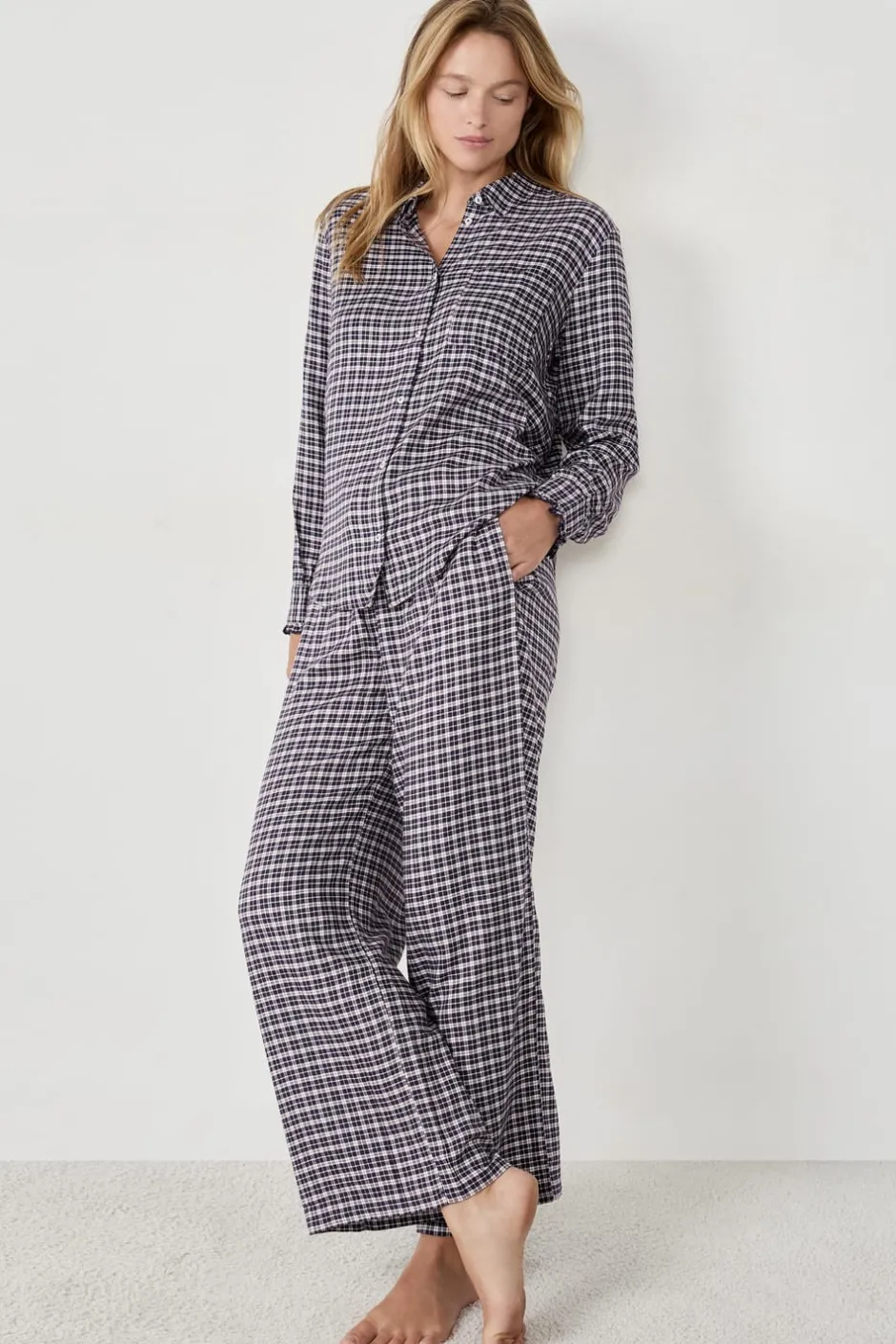 ETAM Partes De Arriba De Pijama|Los Pijamas Más Responsables|Camisa de pijama a cuadros AZUL NOCHE