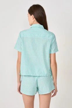 ETAM Partes De Arriba De Pijama|Los Pijamas Más Responsables|Camisa de pijama de algodón a rayas VERDE
