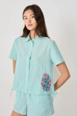 ETAM Partes De Arriba De Pijama|Los Pijamas Más Responsables|Camisa de pijama de algodón a rayas VERDE