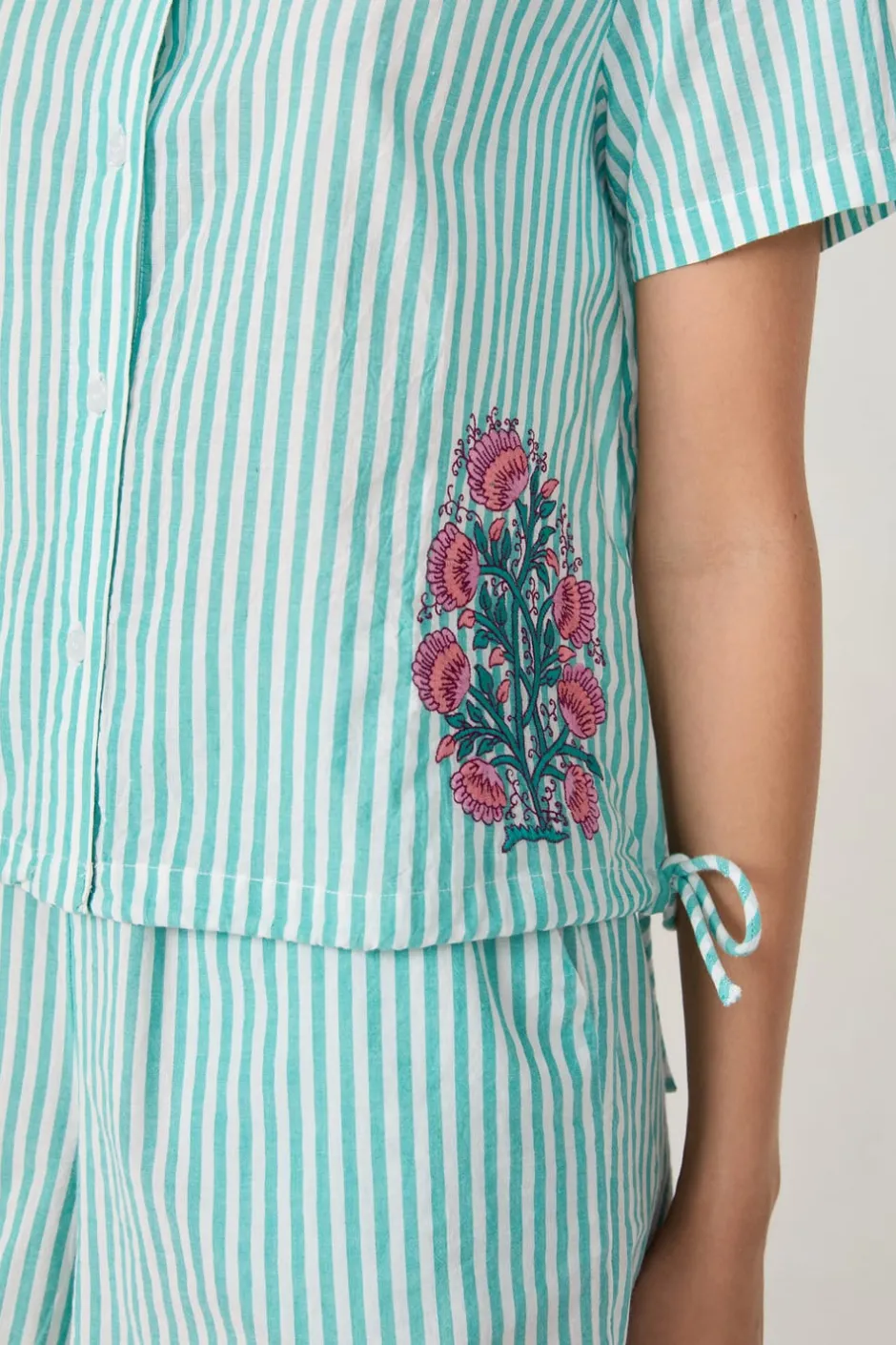 ETAM Partes De Arriba De Pijama|Los Pijamas Más Responsables|Camisa de pijama de algodón a rayas VERDE