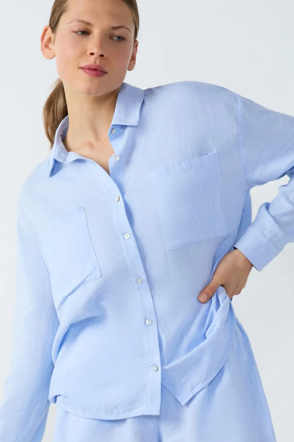 ETAM Partes De Arriba De Pijama|Los Pijamas Más Responsables|Camisa de pijama de lino AZUL