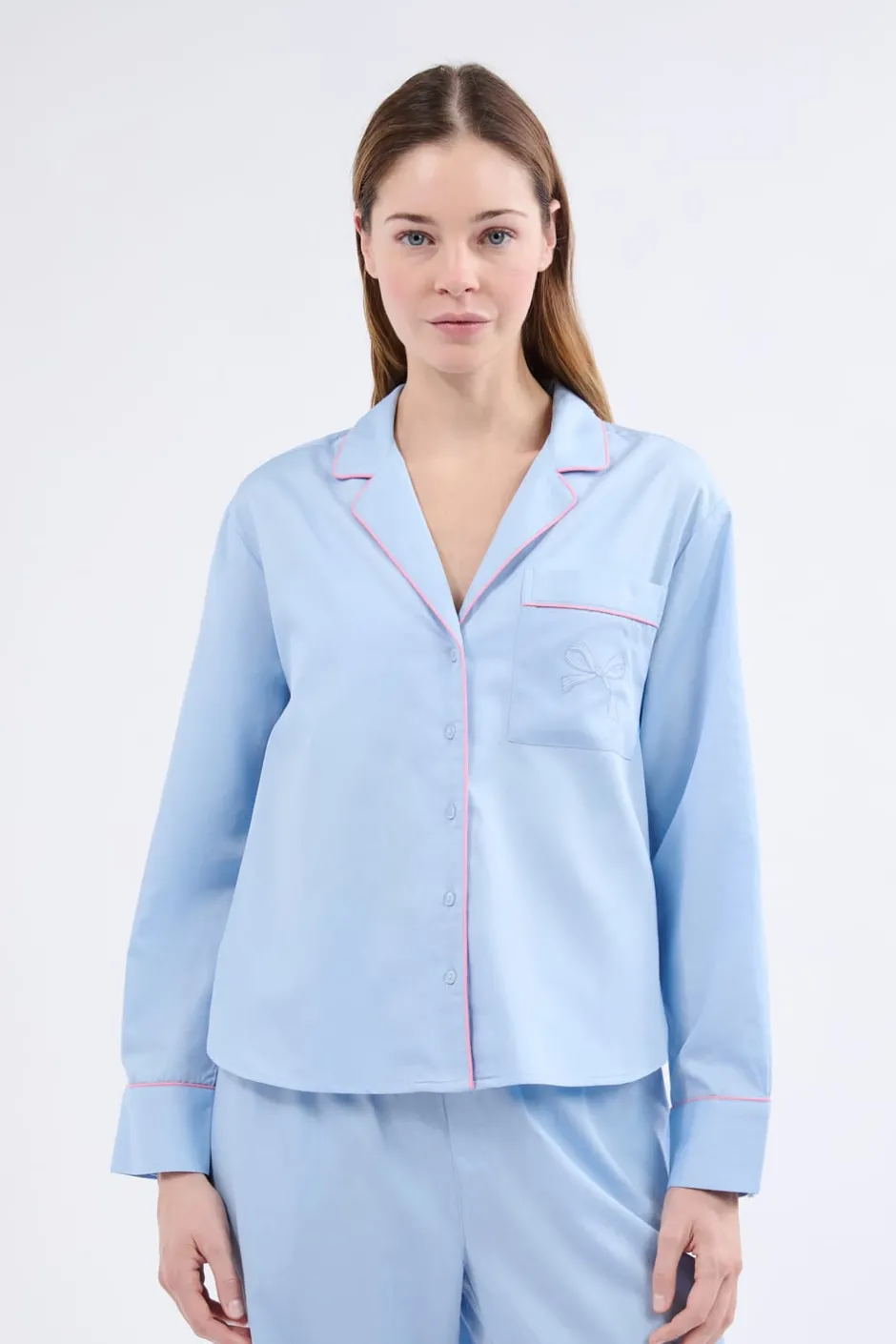 ETAM Partes De Arriba De Pijama|Los Pijamas Más Responsables|Camisa de pijama de manga larga de algodón AZUL CLARO