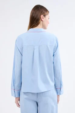 ETAM Partes De Arriba De Pijama|Los Pijamas Más Responsables|Camisa de pijama de manga larga de algodón AZUL CLARO