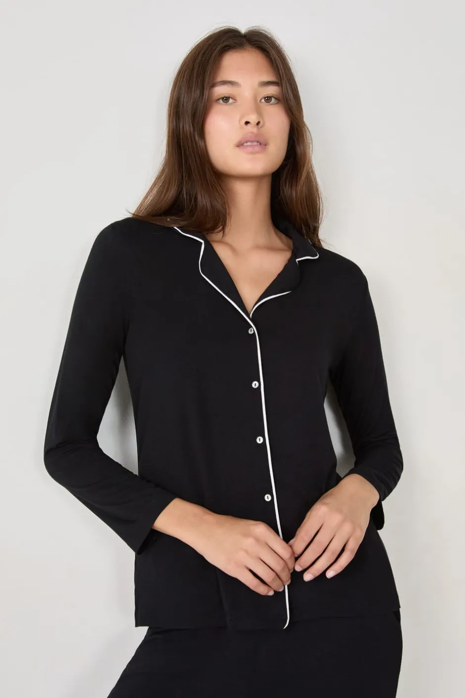 ETAM Pijamas Esenciales|Partes De Arriba De Pijama|Camisa de pijama de manga larga NEGRO