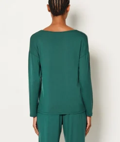 ETAM Partes De Arriba De Pijama|Los Pijamas Más Responsables|Camisa de pijama de manga larga abotonada de modal VERDE ABETO