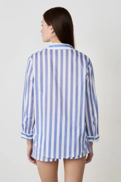 ETAM Partes De Arriba De Pijama|Camisa de pijama de rayas de algodón AZUL CLARO