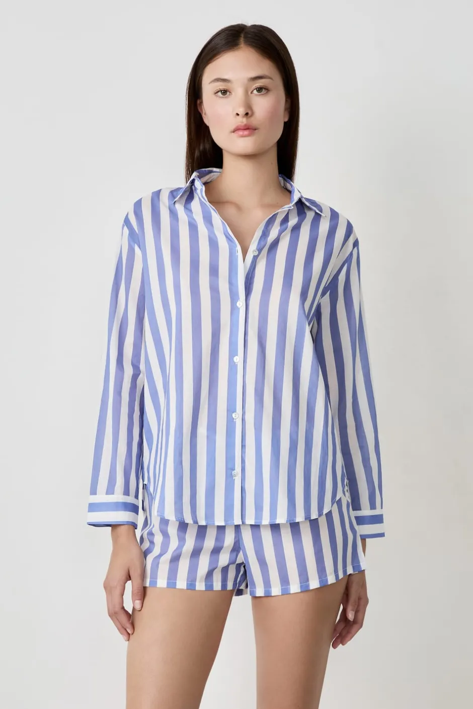 ETAM Partes De Arriba De Pijama|Camisa de pijama de rayas de algodón AZUL CLARO