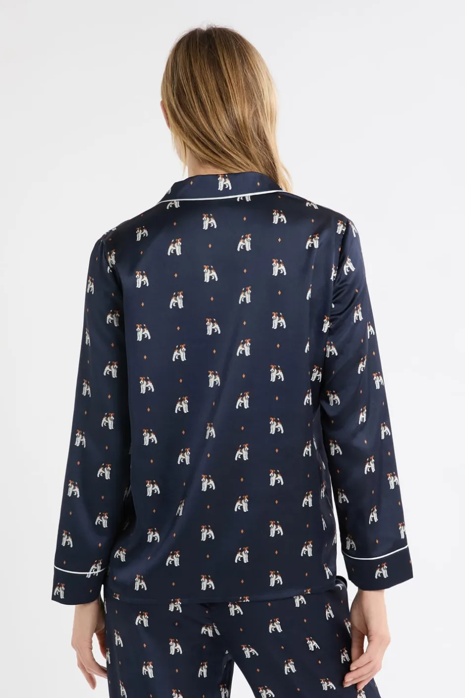 ETAM Partes De Arriba De Pijama|Camisa de pijama de satén con estampado de perros IMP FD marino