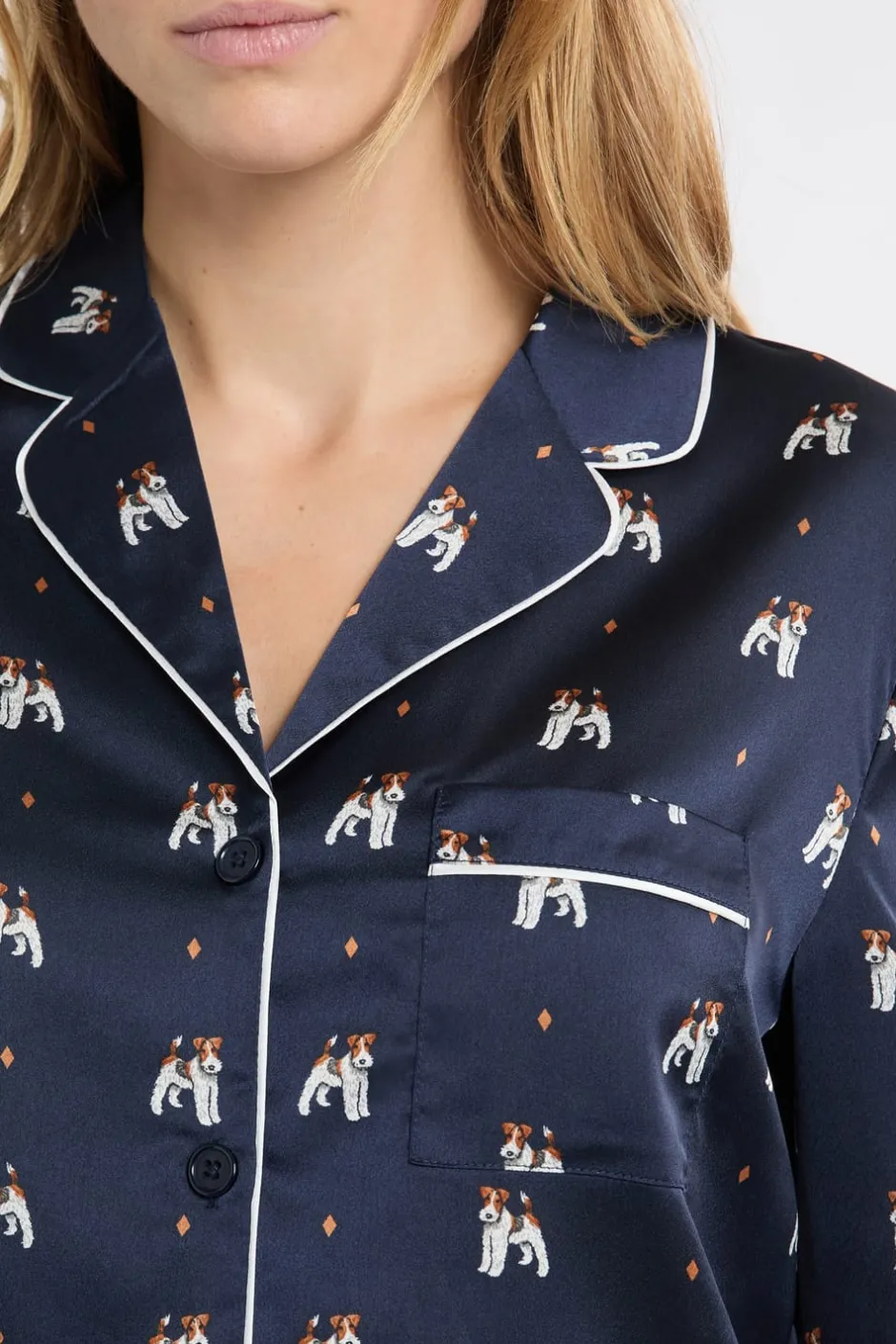 ETAM Partes De Arriba De Pijama|Camisa de pijama de satén con estampado de perros IMP FD marino