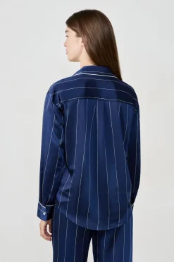 ETAM Partes De Arriba De Pijama|Los Pijamas Más Responsables|Camisa de pijama de satén a rayas AZUL MARINO