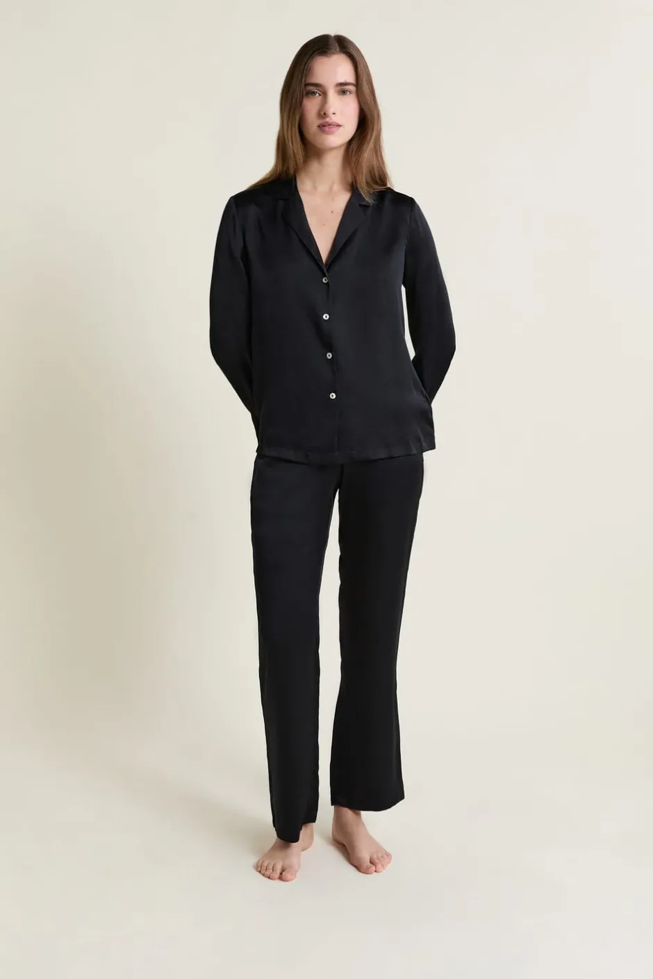 ETAM Pijamas De Seda|Partes De Arriba De Pijama|Camisa de pijama de seda NEGRO
