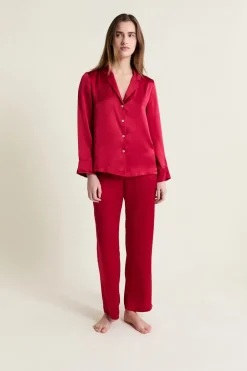 ETAM Pijamas De Seda|Partes De Arriba De Pijama|Camisa de pijama de seda ROJO CARDENAL