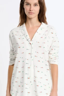 ETAM Partes De Arriba De Pijama|Los Pijamas Más Responsables|Camisa de pijama estampada de algodón CRUDO