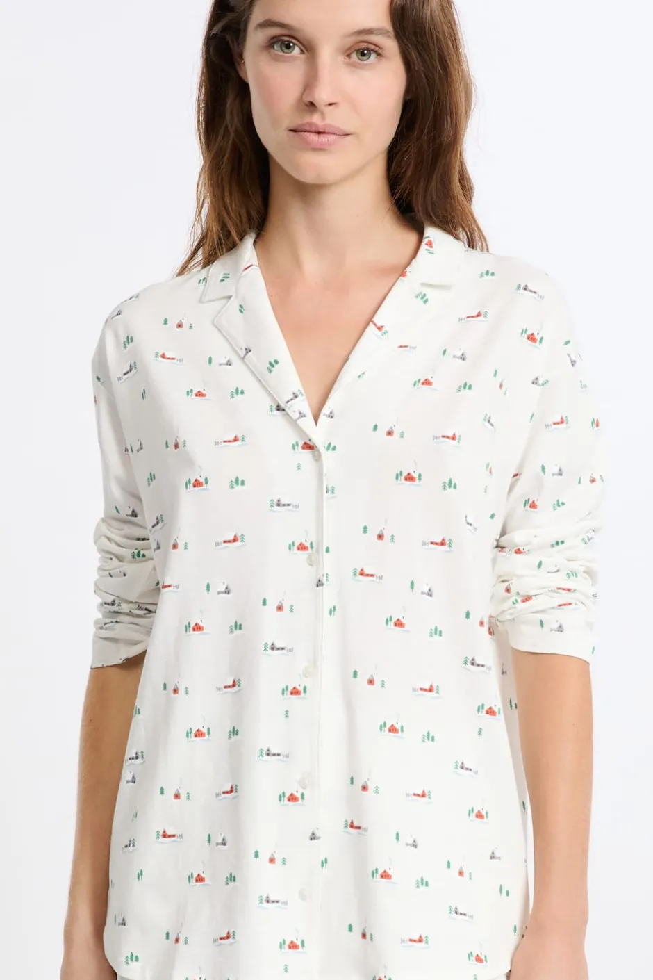 ETAM Partes De Arriba De Pijama|Los Pijamas Más Responsables|Camisa de pijama estampada de algodón CRUDO