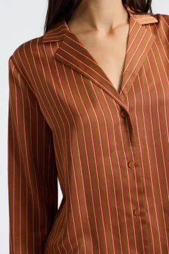 ETAM Partes De Arriba De Pijama|Los Pijamas Más Responsables|Camisa de pijama satinada a rayas BRONZE
