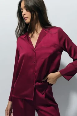 ETAM Partes De Arriba De Pijama|Camisa de pijama satinada BURDEOS GRANATE
