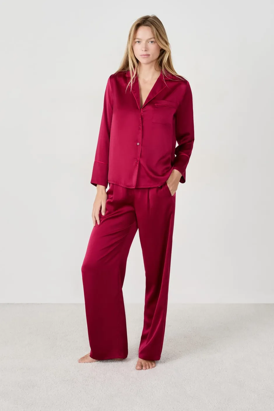 ETAM Partes De Arriba De Pijama|Camisa de pijama satinada BURDEOS GRANATE