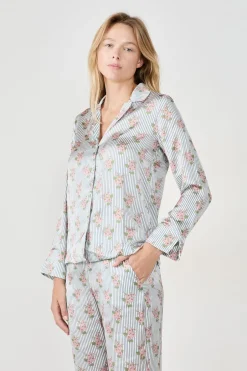 ETAM Partes De Arriba De Pijama|Los Pijamas Más Responsables|Camisa de pijama satinada con estampado floral IMP FD BLANCO
