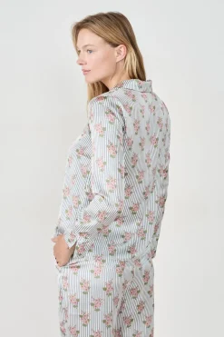 ETAM Partes De Arriba De Pijama|Los Pijamas Más Responsables|Camisa de pijama satinada con estampado floral IMP FD BLANCO