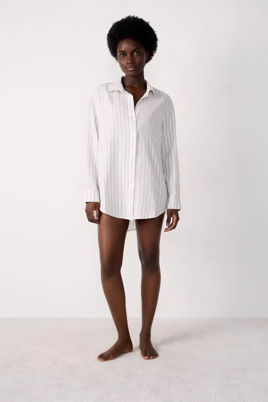 ETAM Túnicas Y Vestidos De Playa|Camisa de playa a rayas de lino GRIS