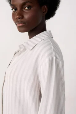 ETAM Túnicas Y Vestidos De Playa|Camisa de playa a rayas de lino GRIS
