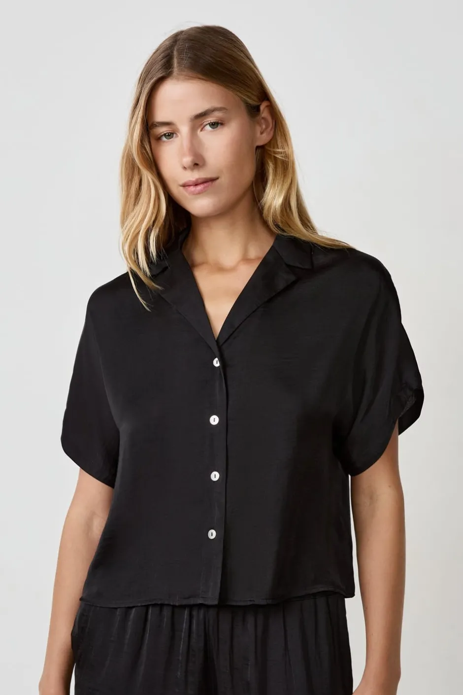 ETAM Partes De Arriba De Pijama|Camisa de satén de manga corta NEGRO