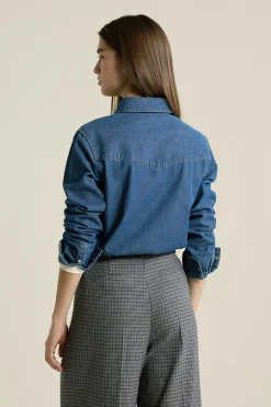 ETAM Camisas Fluidas|Camisas Clásicas|Camisa efecto denim AZUL ROYAL