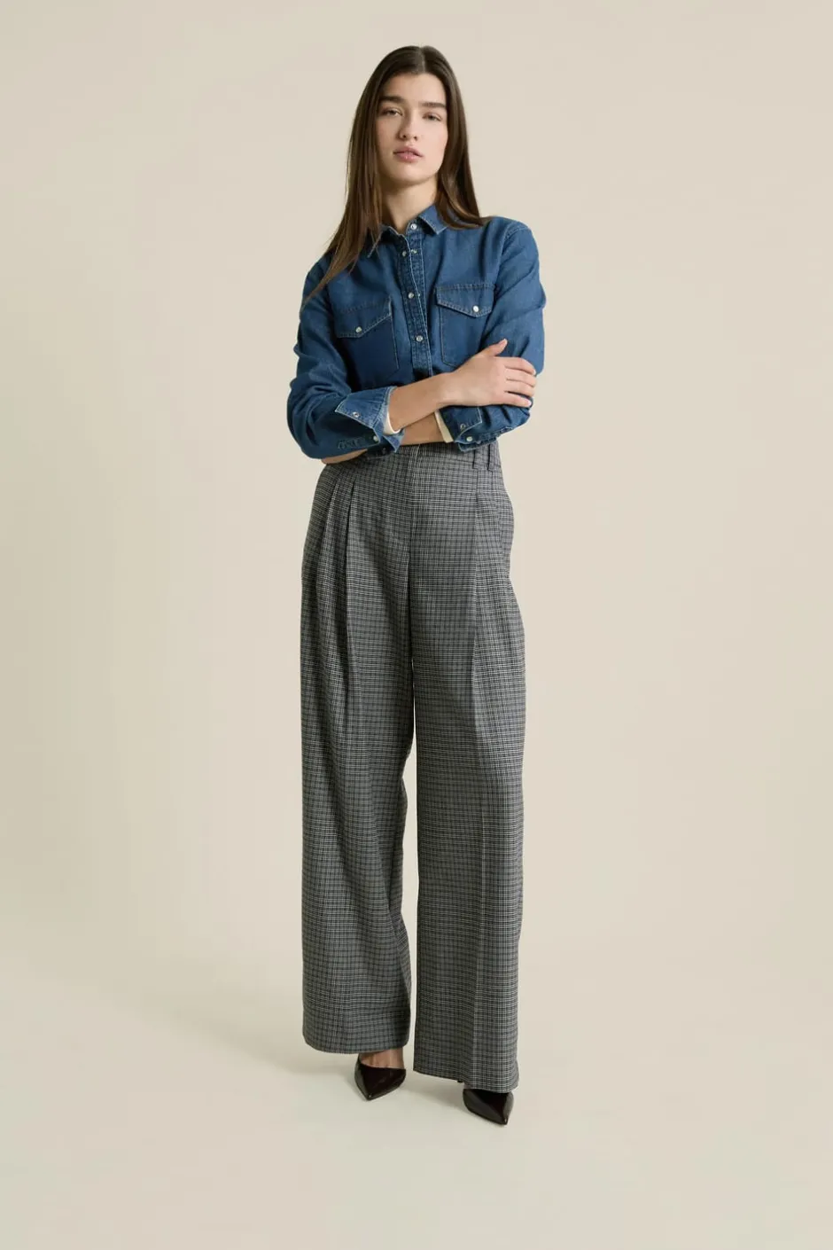 ETAM Camisas Fluidas|Camisas Clásicas|Camisa efecto denim AZUL ROYAL