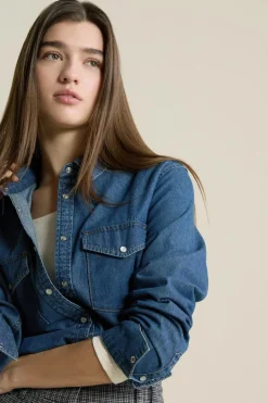 ETAM Camisas Fluidas|Camisas Clásicas|Camisa efecto denim AZUL ROYAL