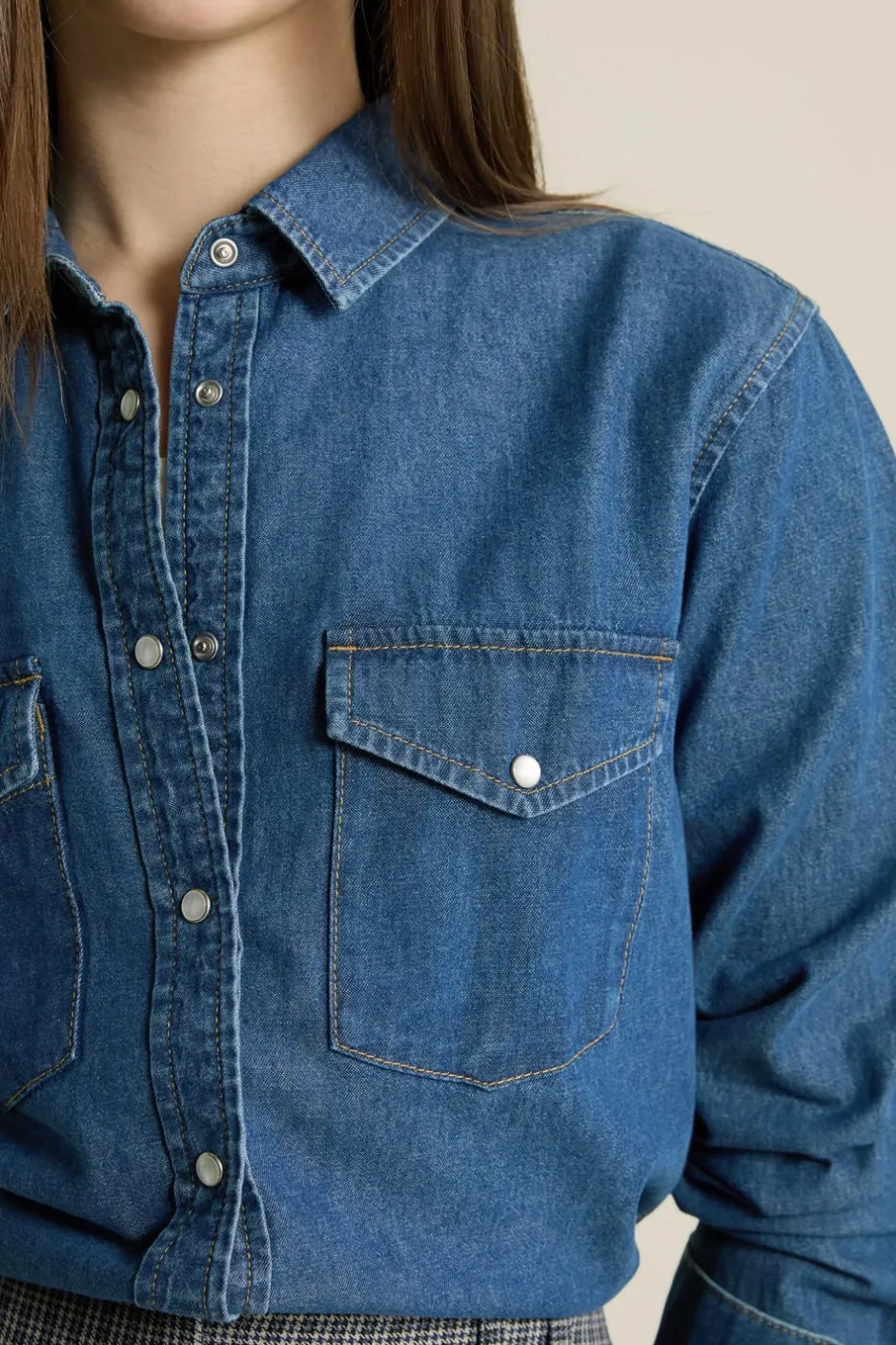 ETAM Camisas Fluidas|Camisas Clásicas|Camisa efecto denim AZUL ROYAL