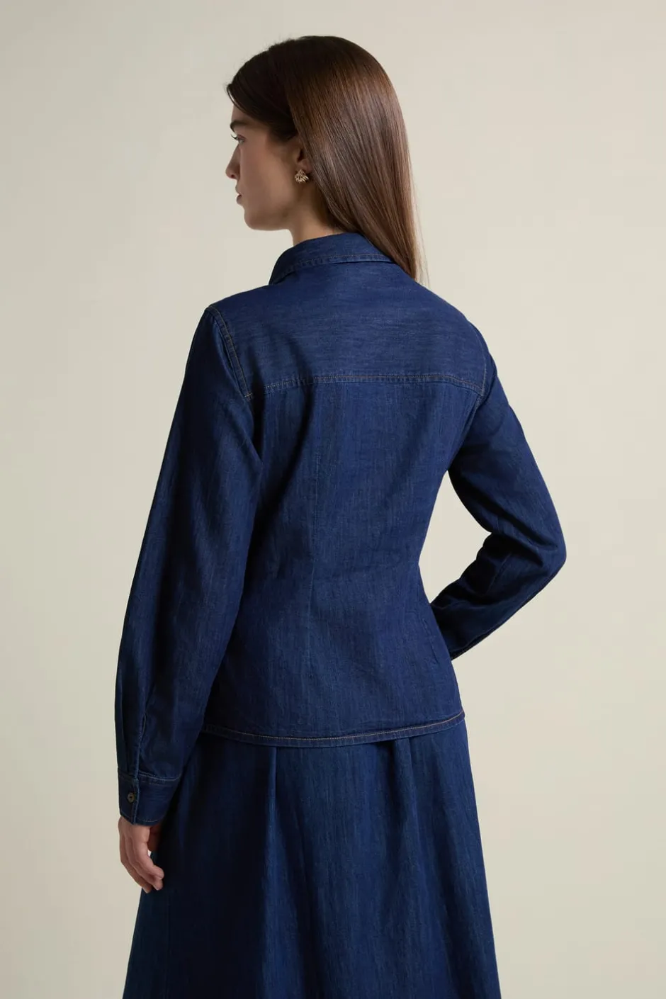 ETAM Camisas Fluidas|Camisas Chic|Camisa efecto vaquero de algodón azul denim