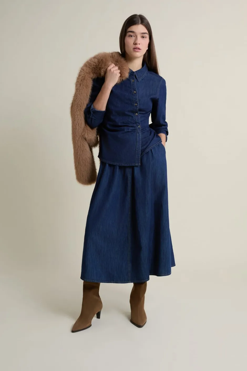 ETAM Camisas Fluidas|Camisas Chic|Camisa efecto vaquero de algodón azul denim