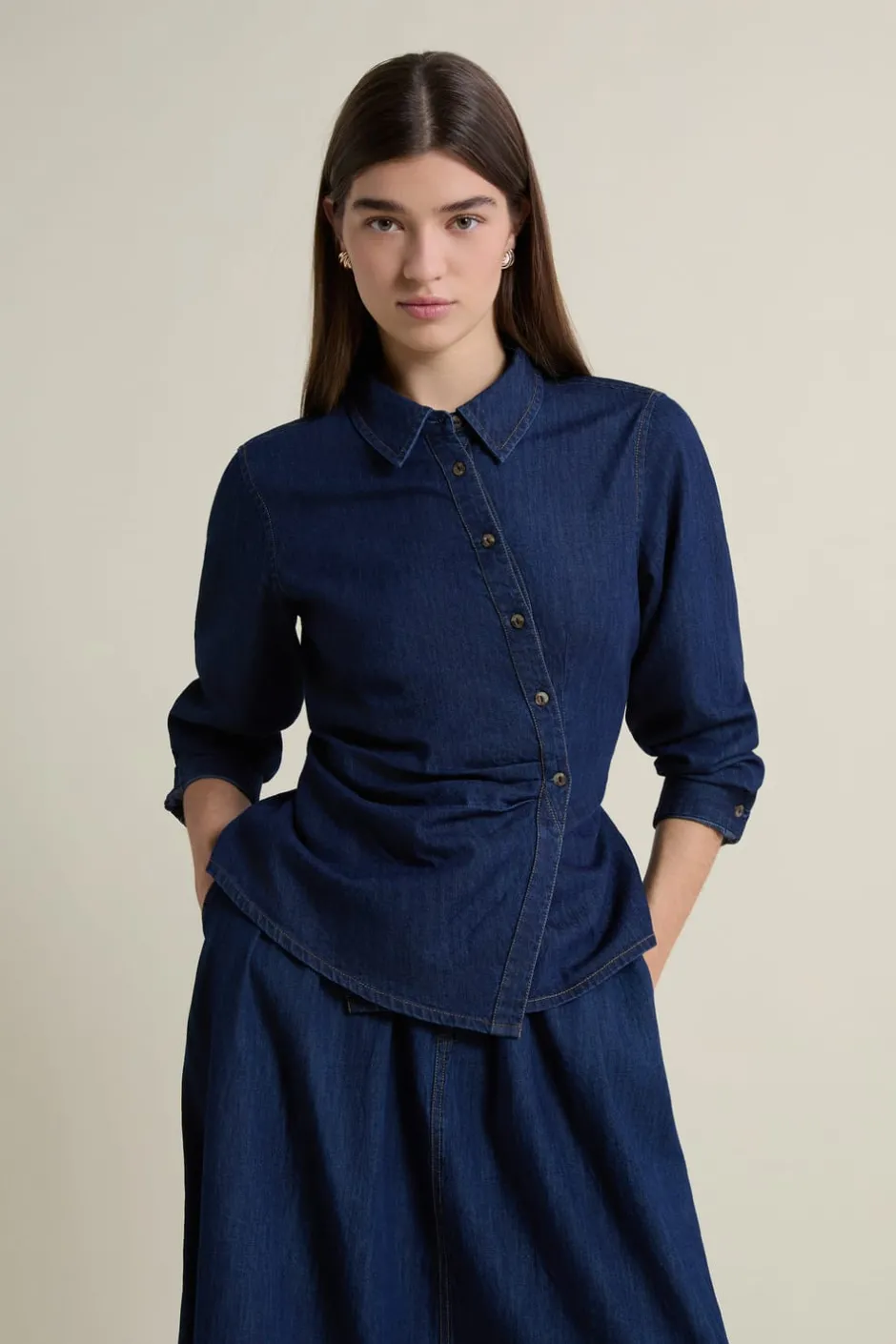 ETAM Camisas Fluidas|Camisas Chic|Camisa efecto vaquero de algodón azul denim