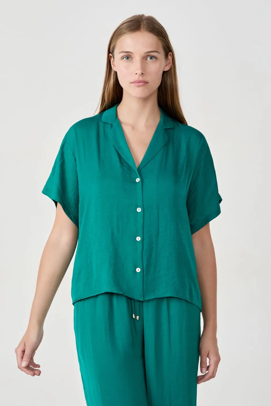 ETAM Partes De Arriba De Pijama|Camisa satinada de manga corta VERDE