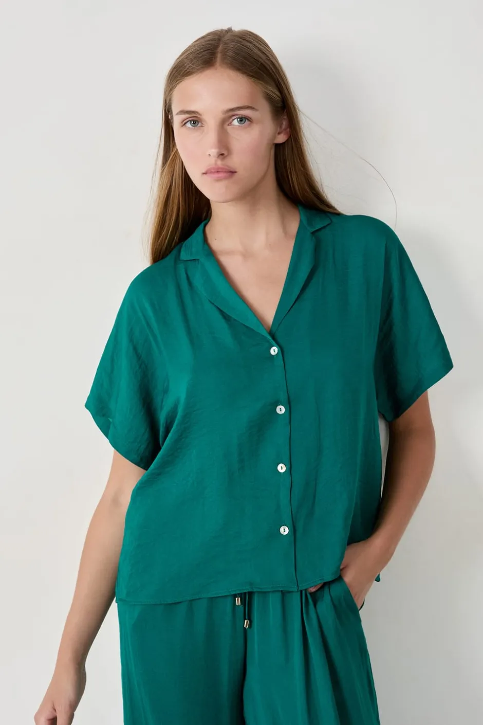 ETAM Partes De Arriba De Pijama|Camisa satinada de manga corta VERDE