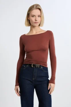 ETAM Manga Larga|Básicas|Camiseta con cuello barco y lana MARR&Oacute;N