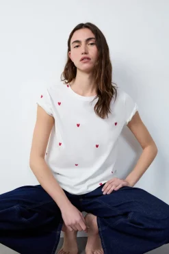 ETAM Cuello Redondo|Manga Corta|Camiseta corazón de algodón ROJO