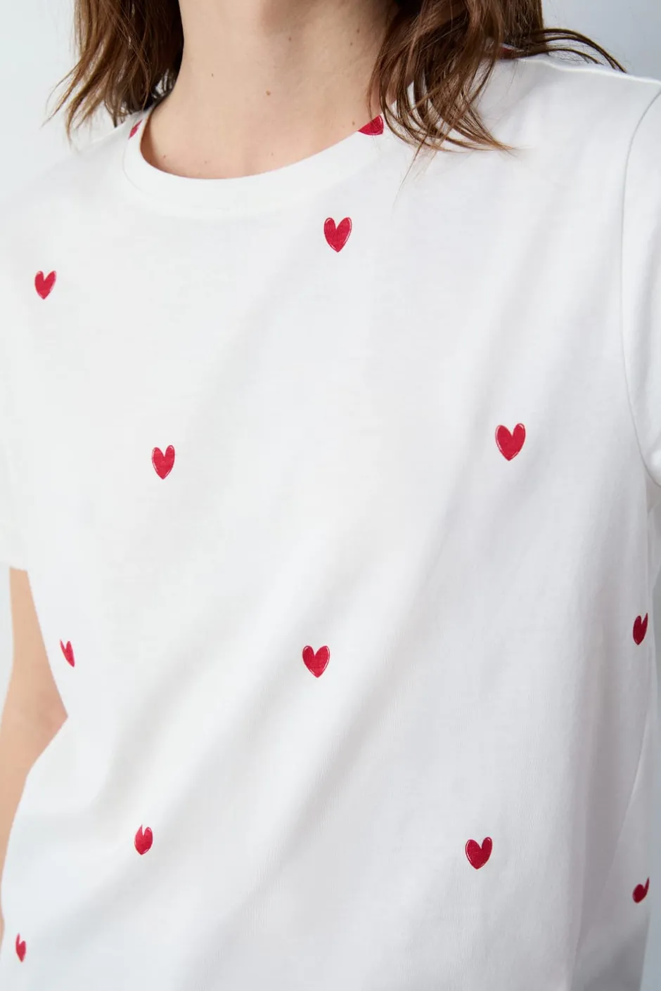 ETAM Cuello Redondo|Manga Corta|Camiseta corazón de algodón ROJO