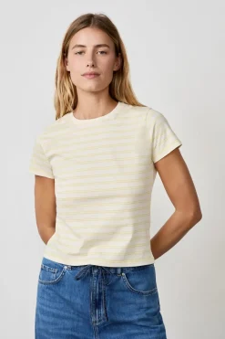 ETAM Cuello Redondo|Manga Corta|Camiseta de algodón a rayas de manga corta AMARILLO PÁLIDO