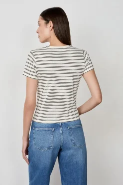 ETAM Cuello Redondo|Manga Corta|Camiseta de algodón a rayas de manga corta BLANCO