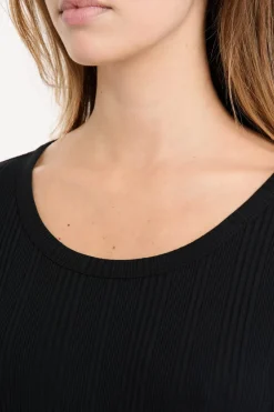 ETAM Pijamas Esenciales|Partes De Arriba De Pijama|Camiseta de algodón de canalé de manga larga NEGRO