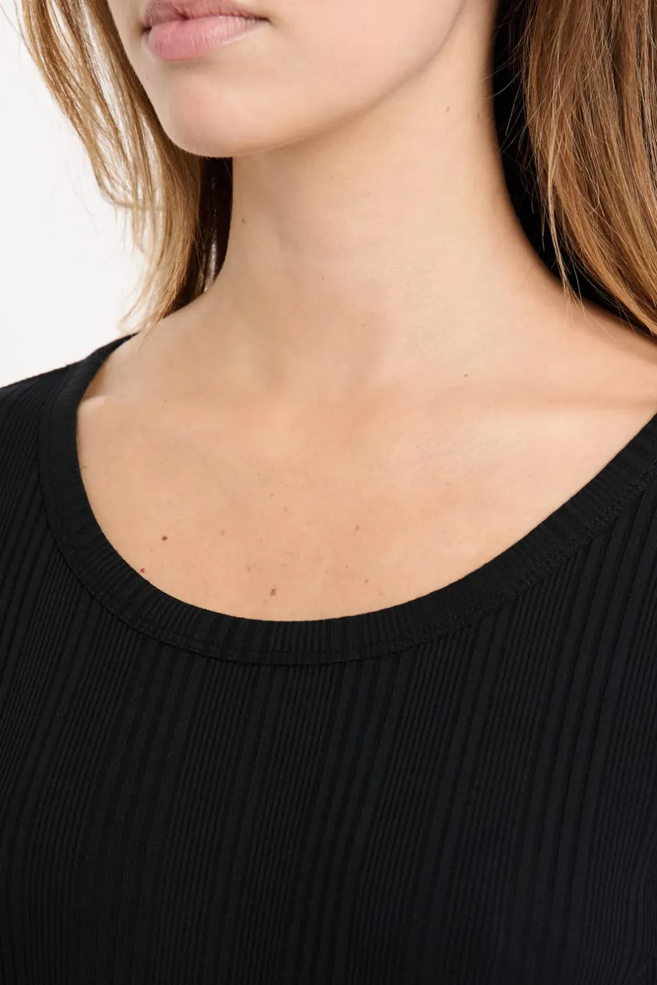 ETAM Pijamas Esenciales|Partes De Arriba De Pijama|Camiseta de algodón de canalé de manga larga NEGRO