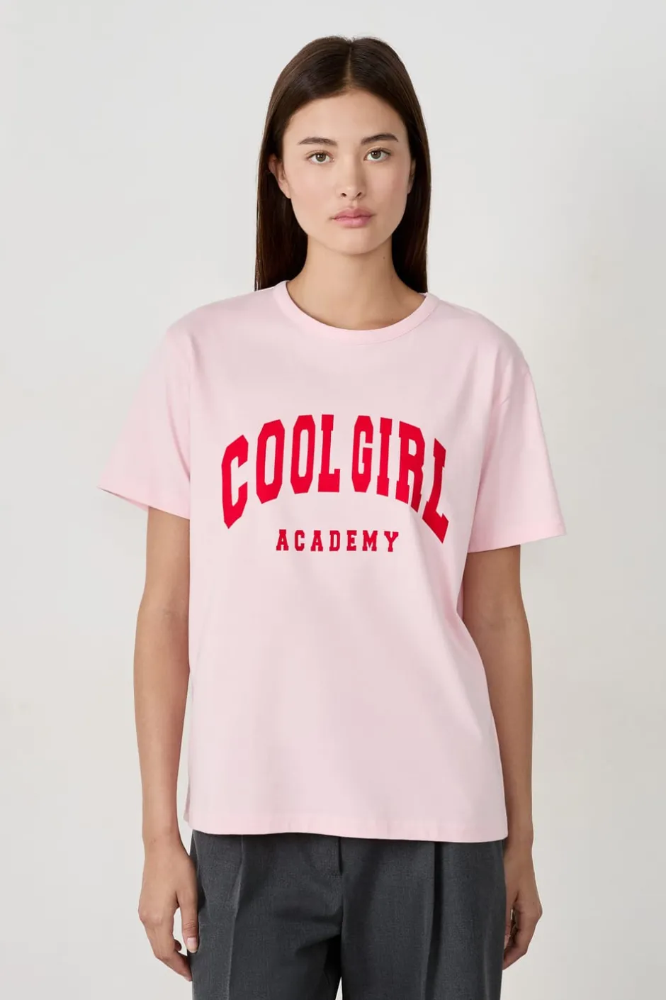 ETAM Cuello Redondo|Manga Corta|Camiseta de algodón estampada "Cool girl academy ROSA EMPOLVADOS