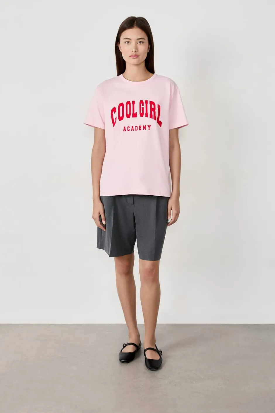 ETAM Cuello Redondo|Manga Corta|Camiseta de algodón estampada "Cool girl academy ROSA EMPOLVADOS